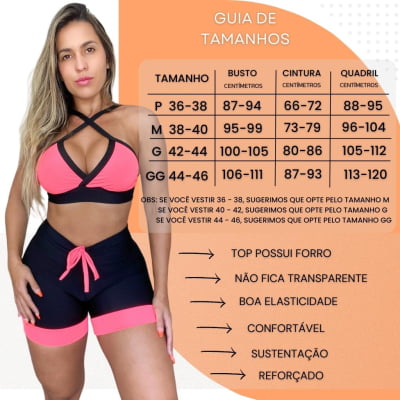 Conjunto Fitness de Academia Short Cós Alto com Top Coral Neon