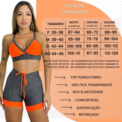 Conjunto Fitness Feminino Top E Short  Academia  Coral Neon