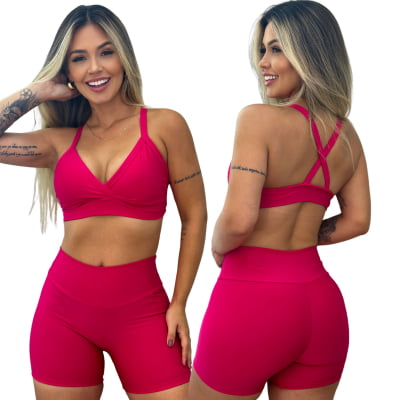 Conjunto Fitness Short e Top Cós Alto Neutros