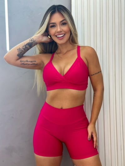 Conjunto Fitness Short e Top Cós Alto Neutros