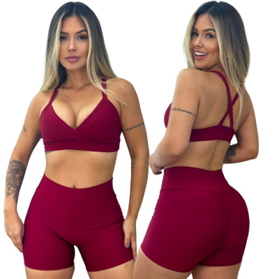 Conjunto Fitness Short e Top Cós Alto Neutros