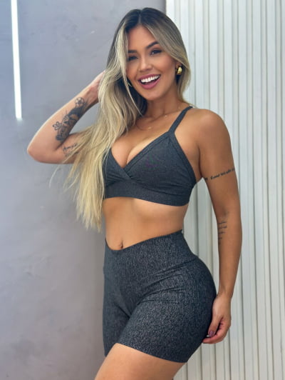 Conjunto Fitness Short e Top Cós Alto Neutros