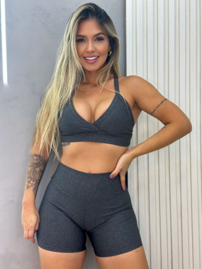 Conjunto Fitness Short e Top Cós Alto Neutros
