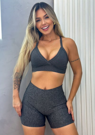 Conjunto Fitness Short e Top Cós Alto Neutros