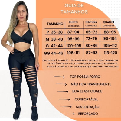 Conjunto Legging + Top Fitness Rasgada Academia Preta