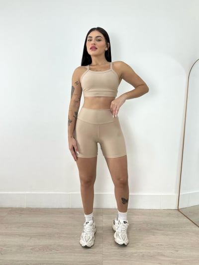 Conjunto Short e Cropped Fitness Academia Cós Alto Cores