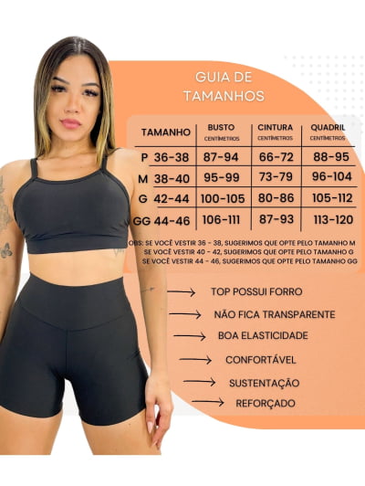Conjunto Short e Cropped Fitness Academia Cós Alto Cores