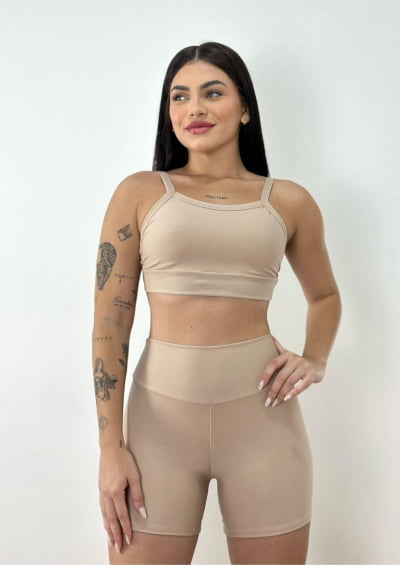 Conjunto Short e Cropped Fitness Academia Cós Alto Cores