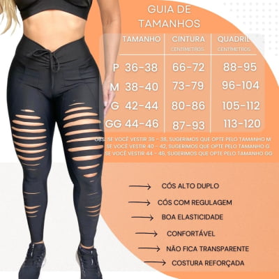 Leg Preta Rasgada Coxa Canela Fitness Academia Cós Alto