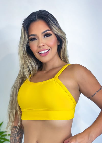 Top Cropped De Academia Fitness com forro cores amarelo