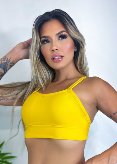 Top Cropped De Academia Fitness com forro cores amarelo