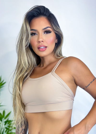 Top Cropped De Academia Fitness com forro cores nude