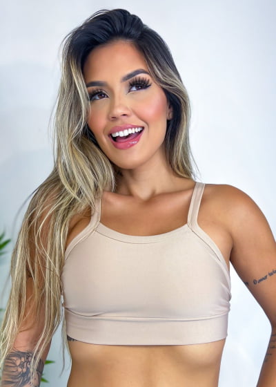 Top Cropped De Academia Fitness com forro cores nude