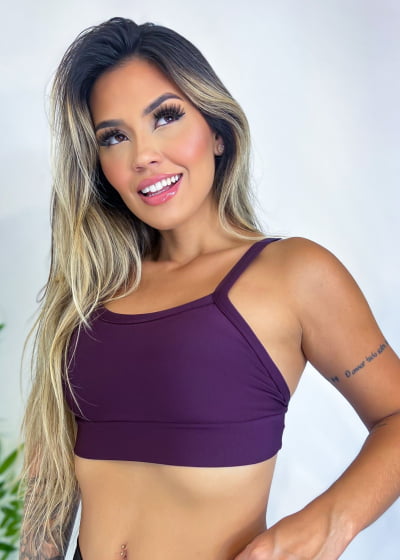 Top Cropped De Academia Fitness com forro cores roxo