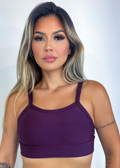 Top Cropped De Academia Fitness com forro cores roxo