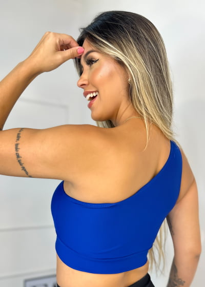 Top Cropped  Feminino Regata Um Ombro Só Suplex  Azul