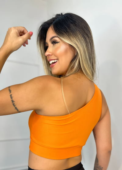 Top Cropped  Feminino Regata Um Ombro Só Suplex Laranja