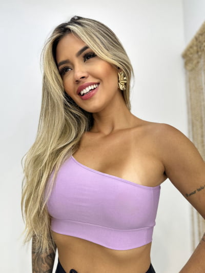 Top Cropped  Feminino Regata Um Ombro Só Suplex Lavanda