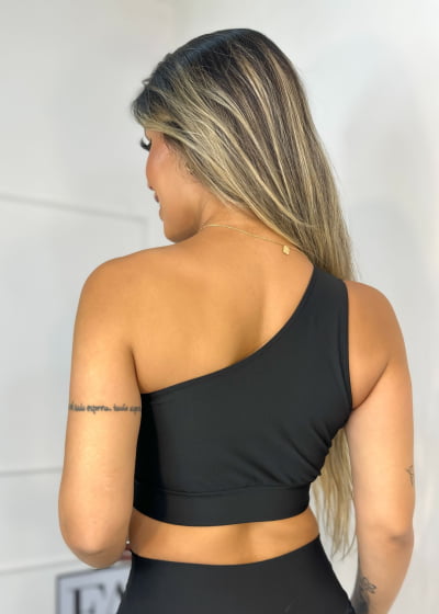 Top Cropped  Feminino Regata Um Ombro Só Suplex Preto