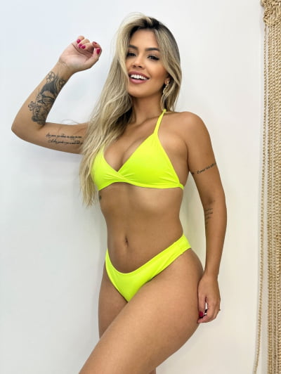 Conjunto de Biquíni Asa Delta Fixo Moda Praia Verão Amarelo neon