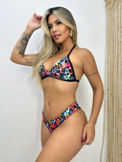 Conjunto de Biquíni Asa Delta Fixo Moda Praia Verão Estampado